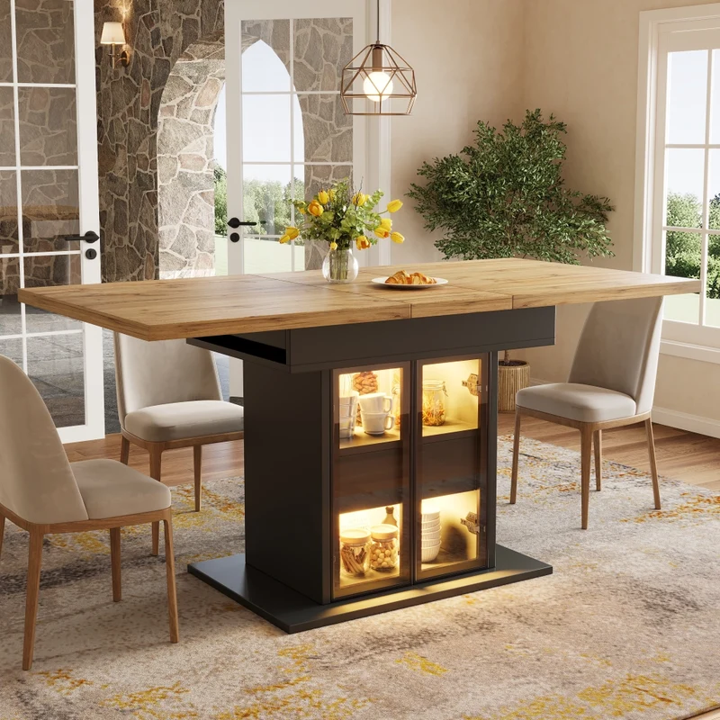Tavolo da pranzo allungabile nero 110-150 x 110 x 76 cm con ripiano aperto