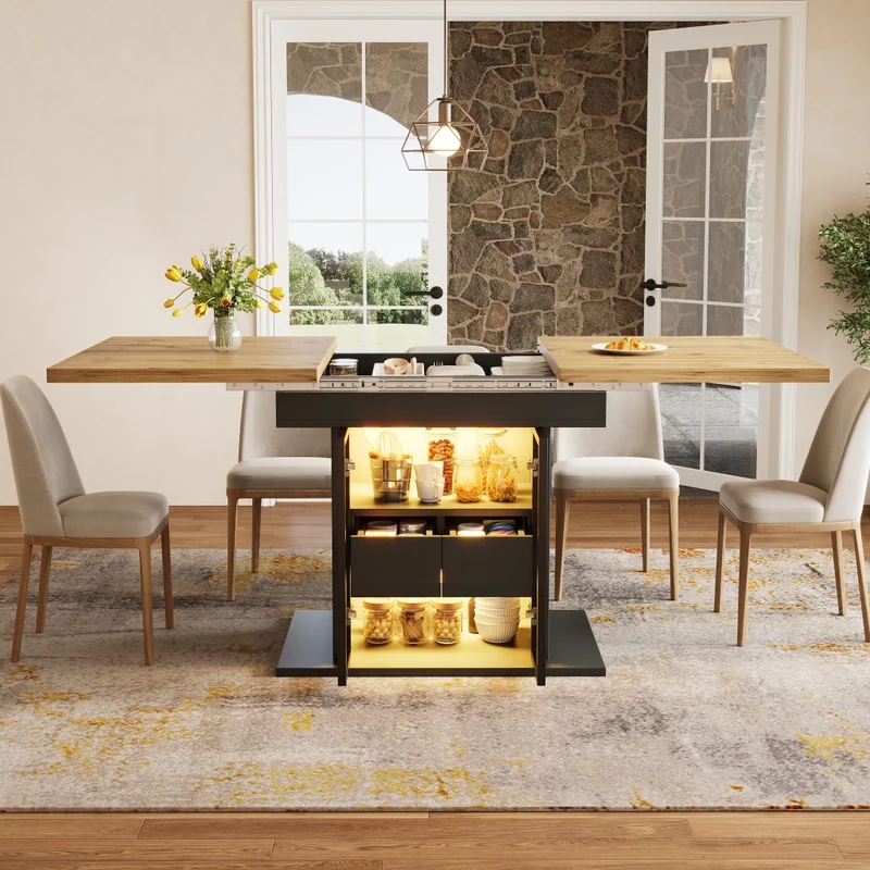 Tavolo da pranzo allungabile nero 110-150 x 110 x 76 cm con ripiano aperto