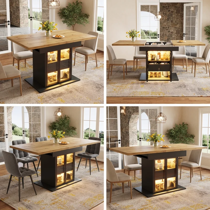 Tavolo da pranzo allungabile nero 110-150 x 110 x 76 cm con ripiano aperto