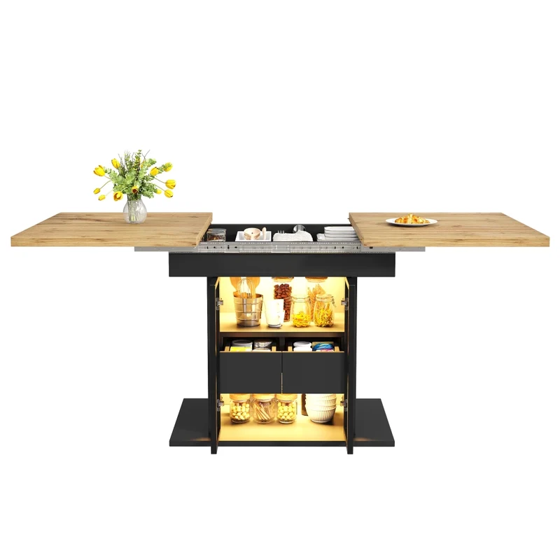 Tavolo da pranzo allungabile nero 110-150 x 110 x 76 cm con ripiano aperto