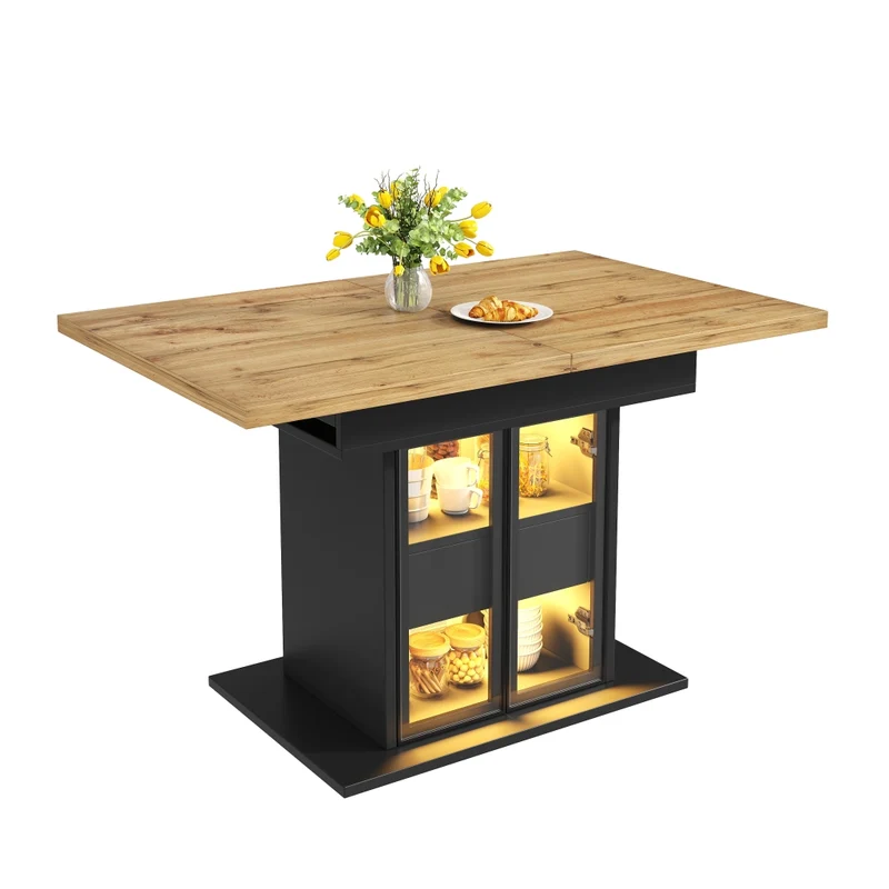 Tavolo da pranzo allungabile nero 110-150 x 110 x 76 cm con ripiano aperto