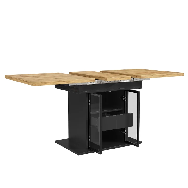 Tavolo da pranzo allungabile nero 110-150 x 110 x 76 cm con ripiano aperto