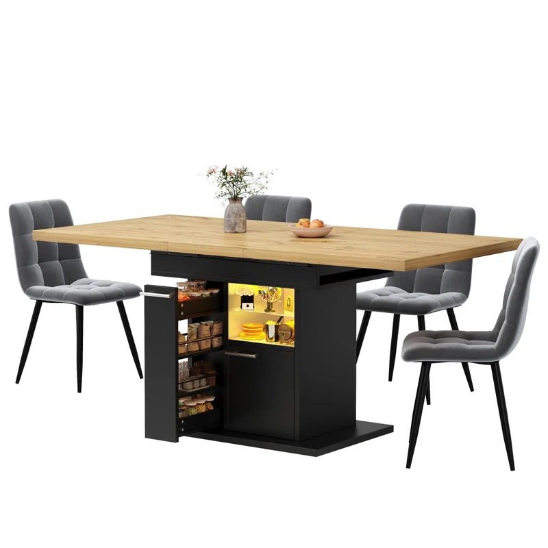 Tavolo da pranzo allungabile da 110 a 140 cm con contenitore integrato; MDF e metallo; nero