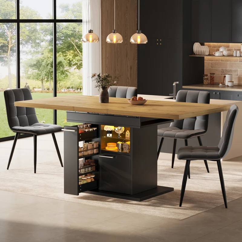 Tavolo da pranzo allungabile da 110 a 140 cm con contenitore integrato; MDF e metallo; nero