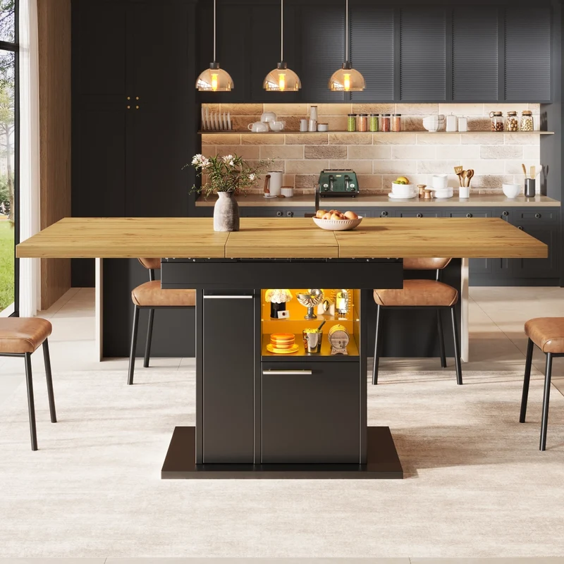 Tavolo da pranzo allungabile da 110 a 140 cm con contenitore integrato; MDF e metallo; nero