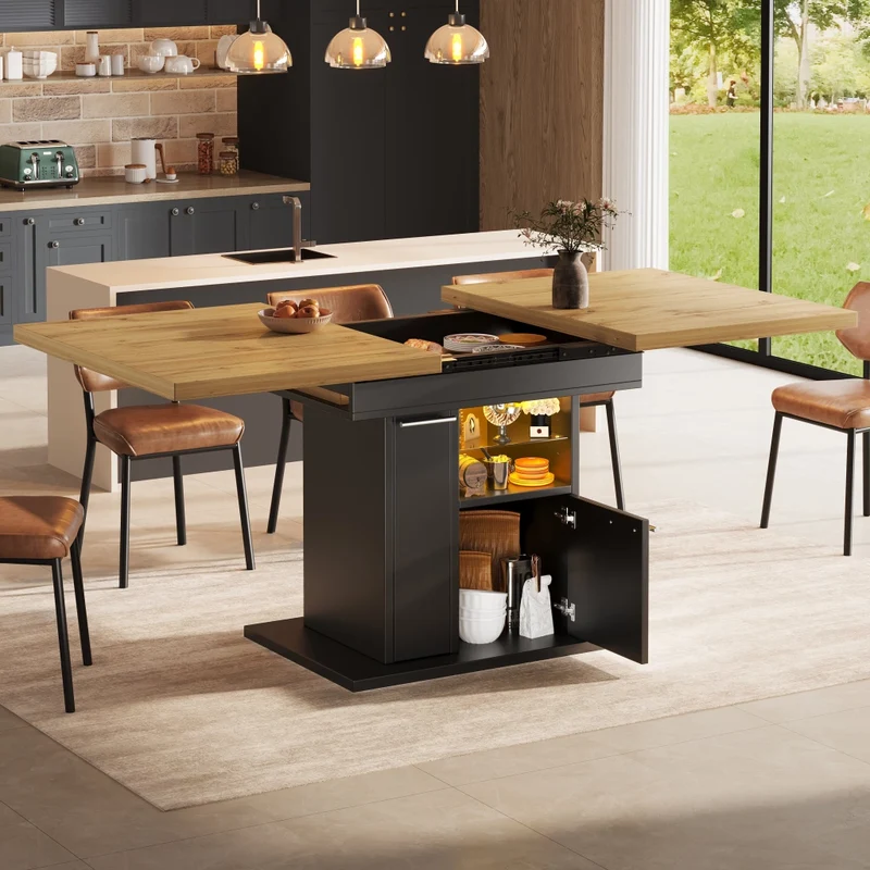 Tavolo da pranzo allungabile da 110 a 140 cm con contenitore integrato; MDF e metallo; nero