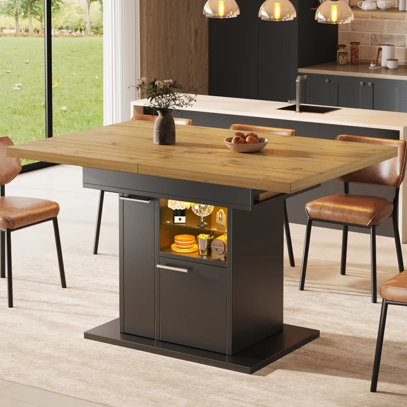 Tavolo da pranzo allungabile da 110 a 140 cm con contenitore integrato; MDF e metallo; nero