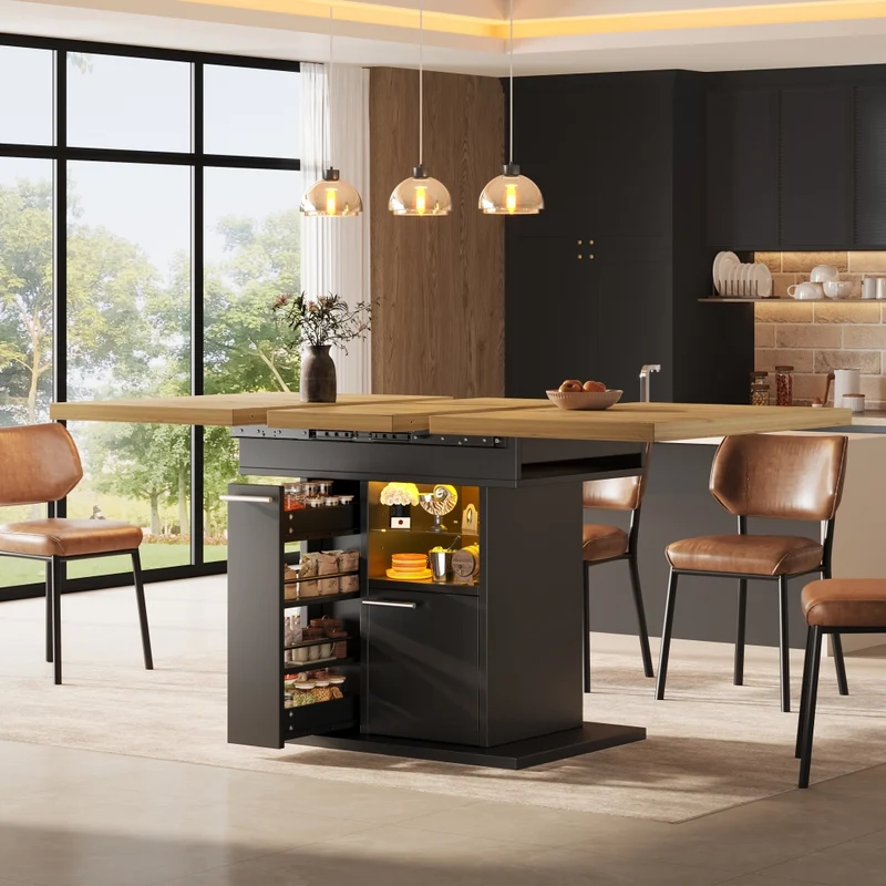 Tavolo da pranzo allungabile da 110 a 140 cm con contenitore integrato; MDF e metallo; nero