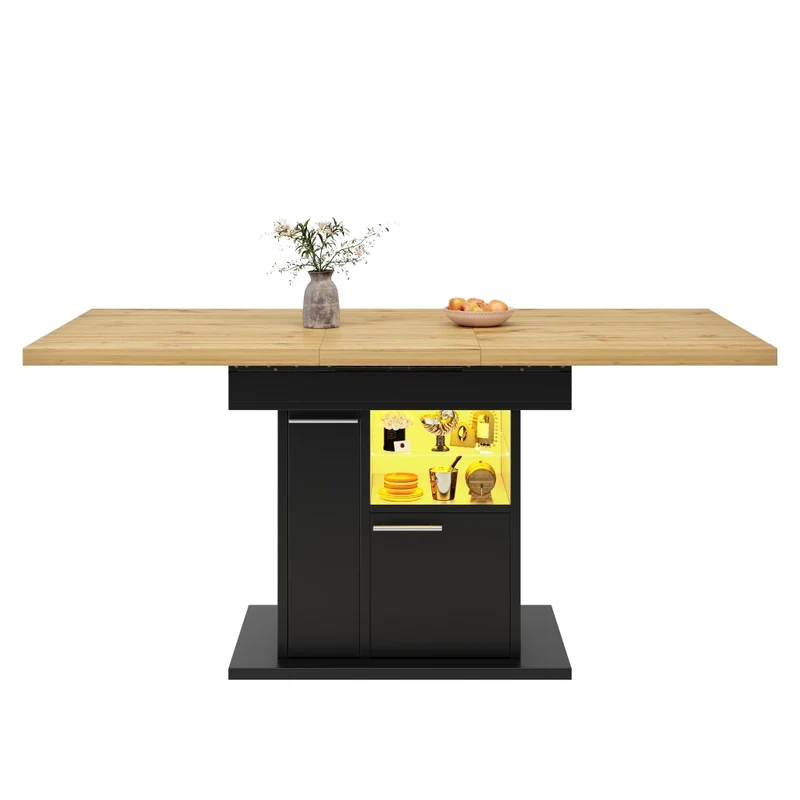 Tavolo da pranzo allungabile da 110 a 140 cm con contenitore integrato; MDF e metallo; nero