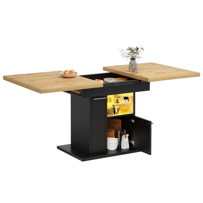 Tavolo da pranzo allungabile da 110 a 140 cm con contenitore integrato; MDF e metallo; nero