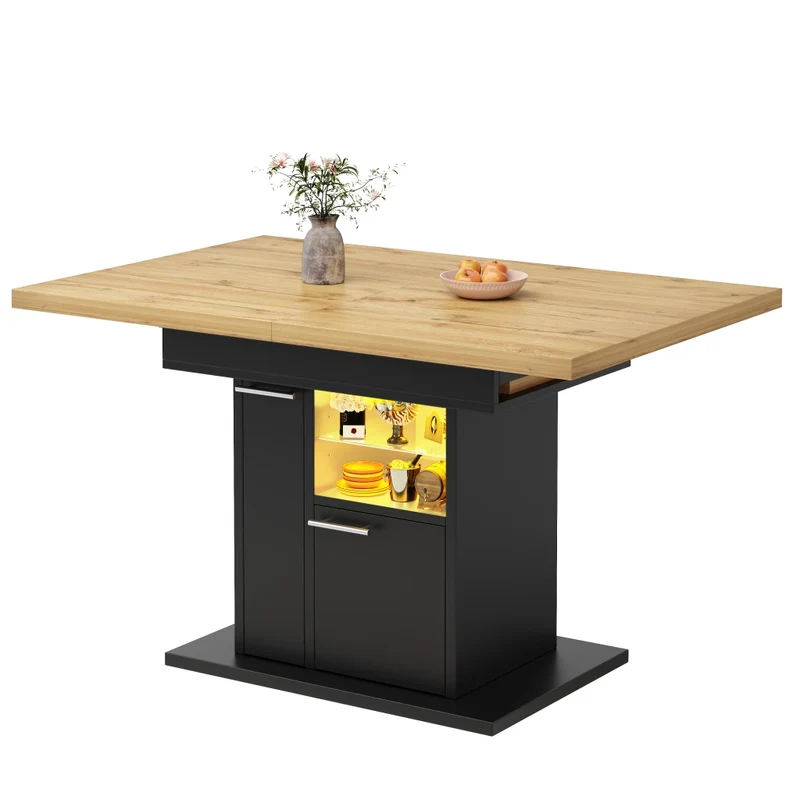 Tavolo da pranzo allungabile da 110 a 140 cm con contenitore integrato; MDF e metallo; nero