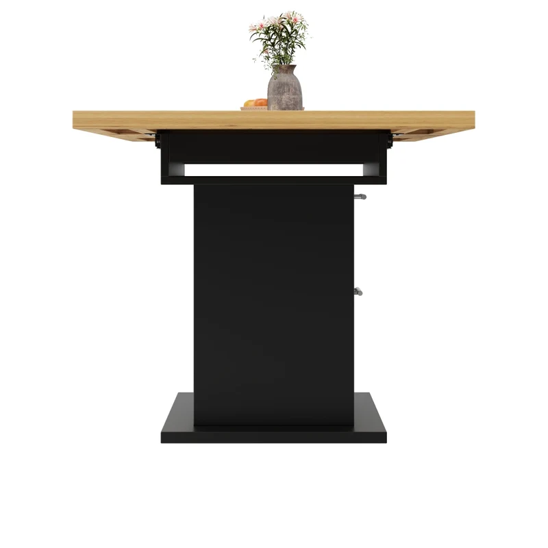 Tavolo da pranzo allungabile da 110 a 140 cm con contenitore integrato; MDF e metallo; nero