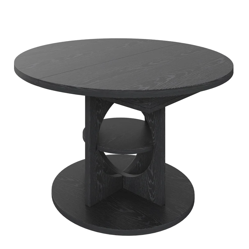 Tavolo da pranzo allungabile 110-140 cm per 4-6 persone; con contenitore e illuminazione LED colorata; MDF nero