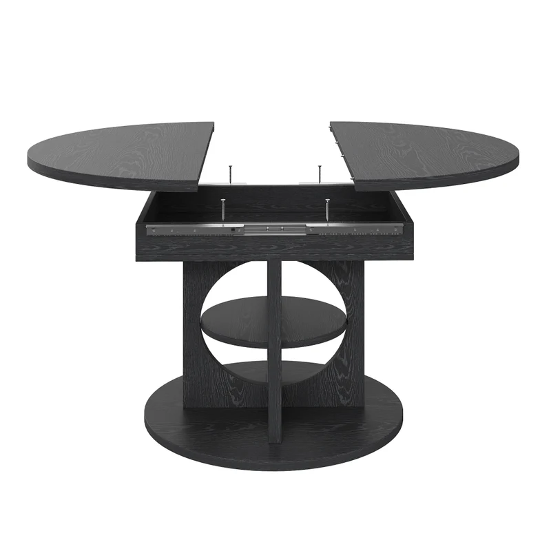 Tavolo da pranzo allungabile 110-140 cm per 4-6 persone; con contenitore e illuminazione LED colorata; MDF nero
