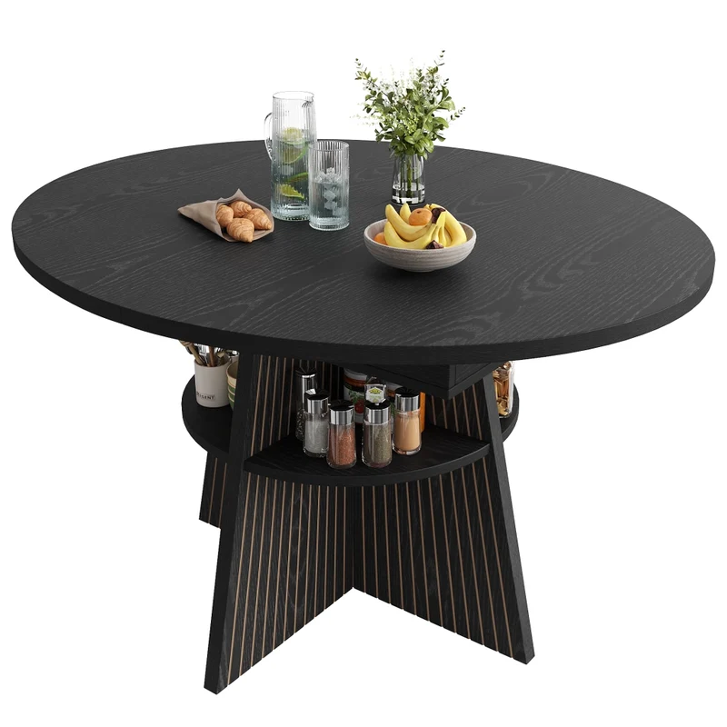 Tavolo da pranzo allungabile 110-140 x 80 x 75 cm in MDF effetto legno; con cassetti e vano contenitore; naturale