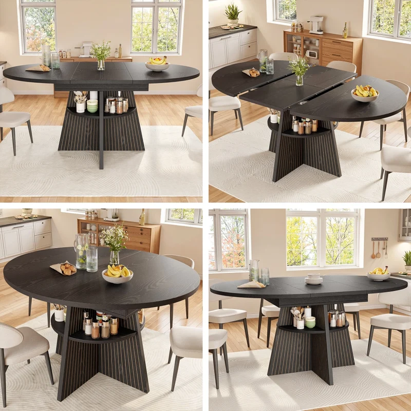 Tavolo da pranzo allungabile 110-140 x 80 x 75 cm in MDF effetto legno; con cassetti e vano contenitore; naturale