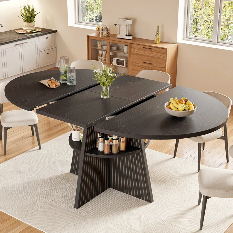 Tavolo da pranzo allungabile 110-140 x 80 x 75 cm in MDF effetto legno; con cassetti e vano contenitore; naturale