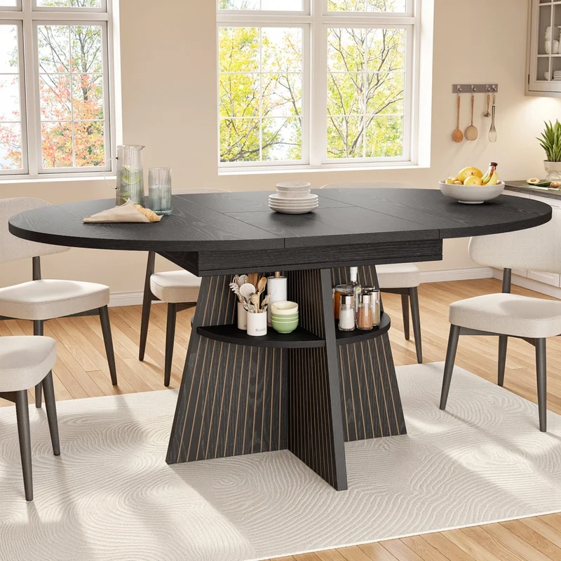 Tavolo da pranzo allungabile 110-140 x 80 x 75 cm in MDF effetto legno; con cassetti e vano contenitore; naturale