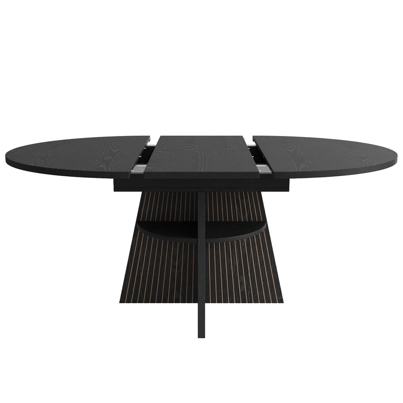 Tavolo da pranzo allungabile 110-140 x 80 x 75 cm in MDF effetto legno; con cassetti e vano contenitore; naturale