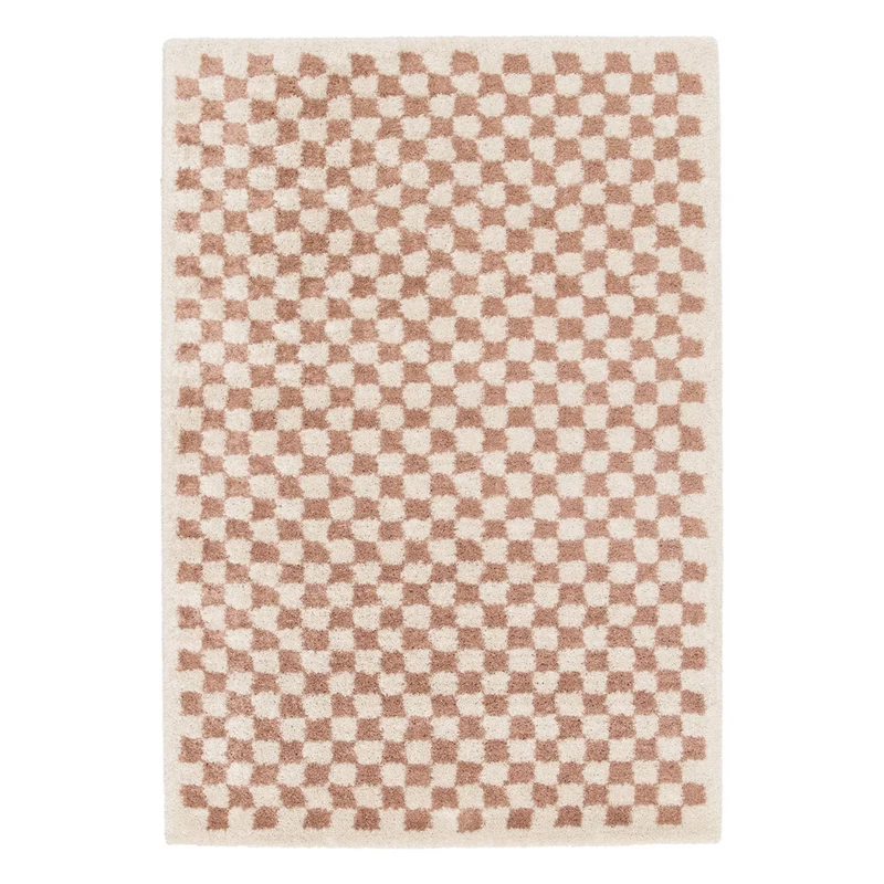 Tappeto vintage a scacchiera rosa e crema