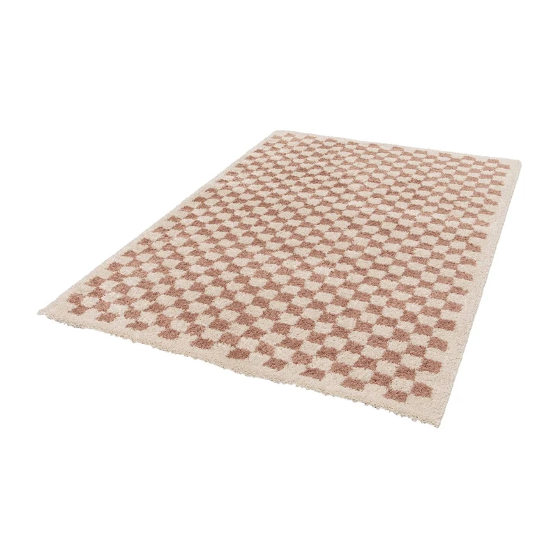 Tappeto vintage a scacchiera rosa e crema