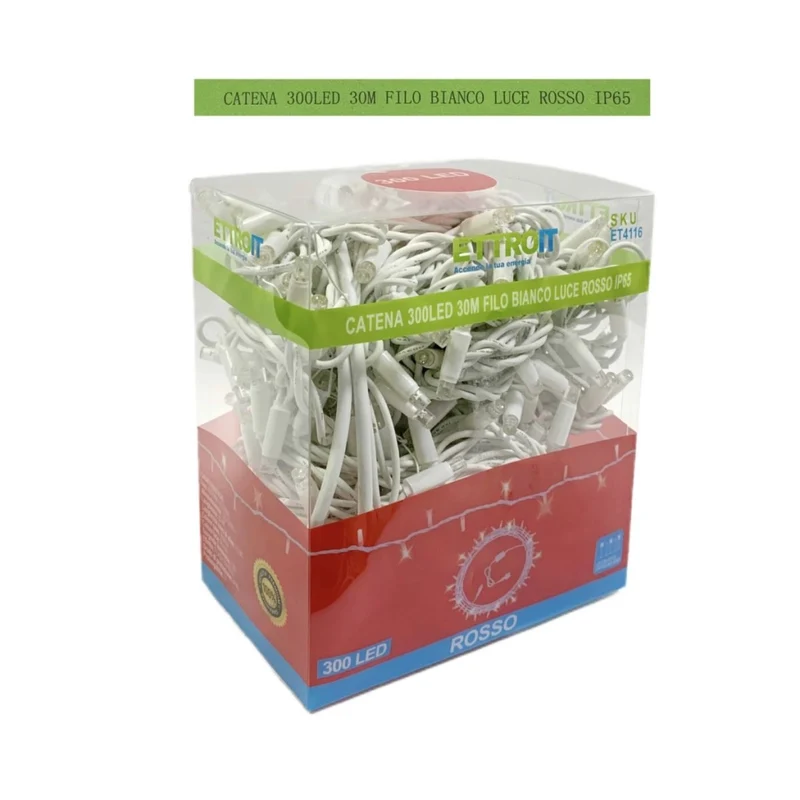 Luci Natale Catena 300 LED 30 M Metri Filo Bianco Luce Rossa Flash Bianco Esterna IP65