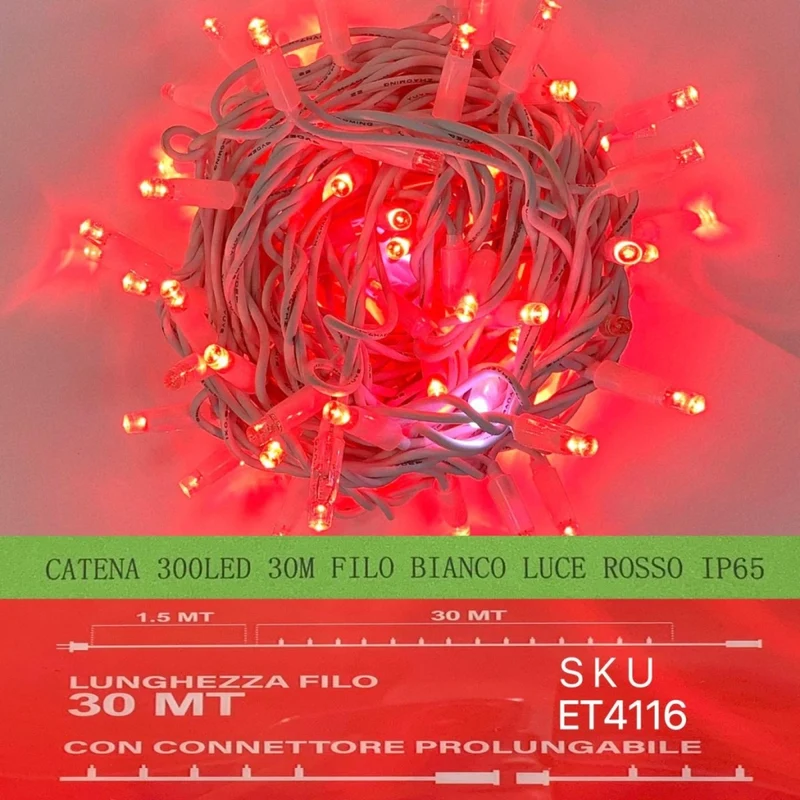 Luci Natale Catena 300 LED 30 M Metri Filo Bianco Luce Rossa Flash Bianco Esterna IP65
