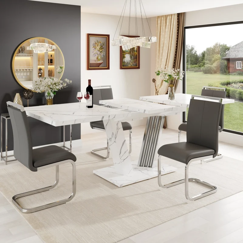 Tavolo da pranzo allungabile 120-160 x 80 x 76 cm in MDF e metallo; effetto legno
