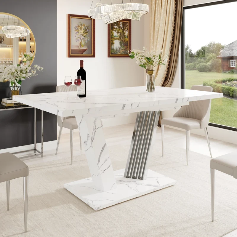 Tavolo da pranzo allungabile 120-160 x 80 x 76 cm in MDF e metallo; effetto legno