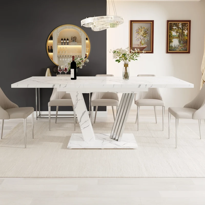 Tavolo da pranzo allungabile 120-160 x 80 x 76 cm in MDF e metallo; effetto legno