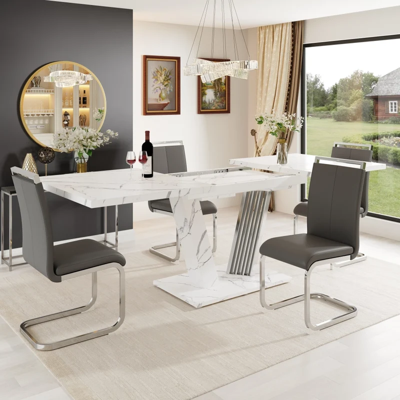 Tavolo da pranzo allungabile 120-160 x 80 x 76 cm in MDF e metallo; effetto legno