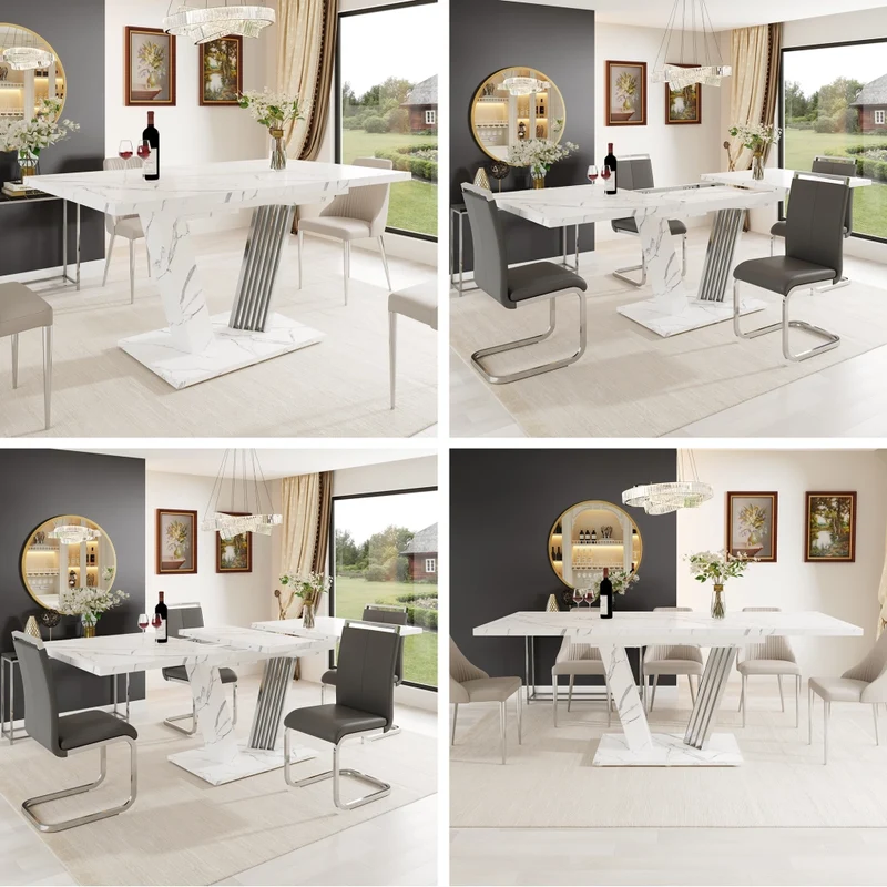 Tavolo da pranzo allungabile 120-160 x 80 x 76 cm in MDF e metallo; effetto legno