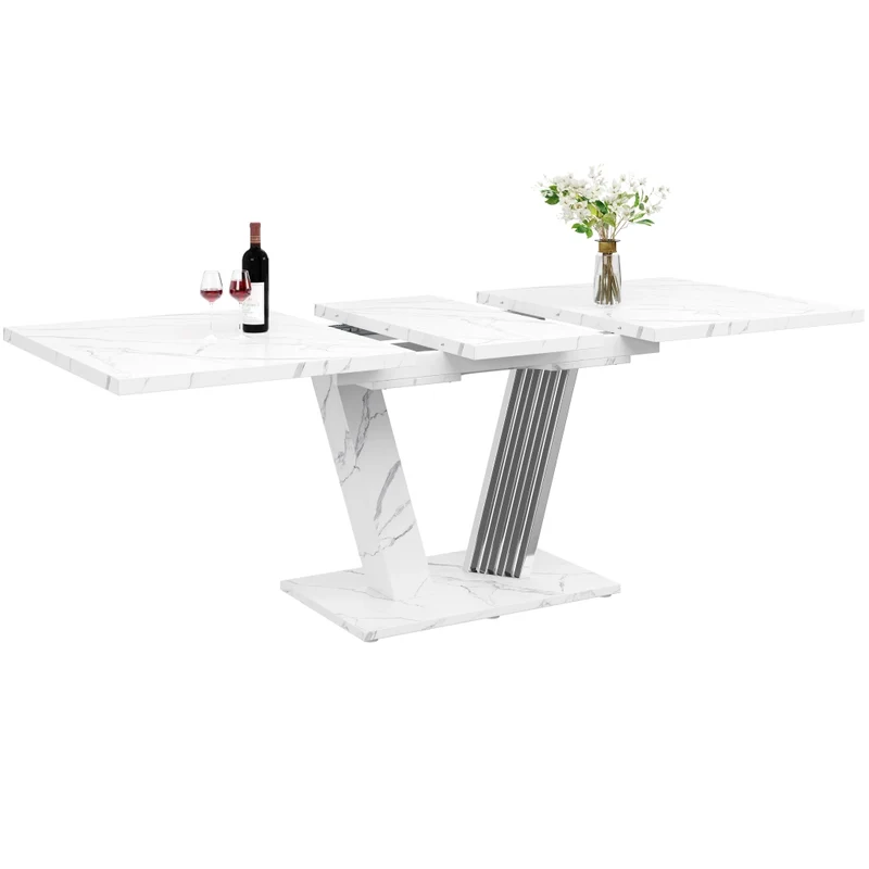 Tavolo da pranzo allungabile 120-160 x 80 x 76 cm in MDF e metallo; effetto legno