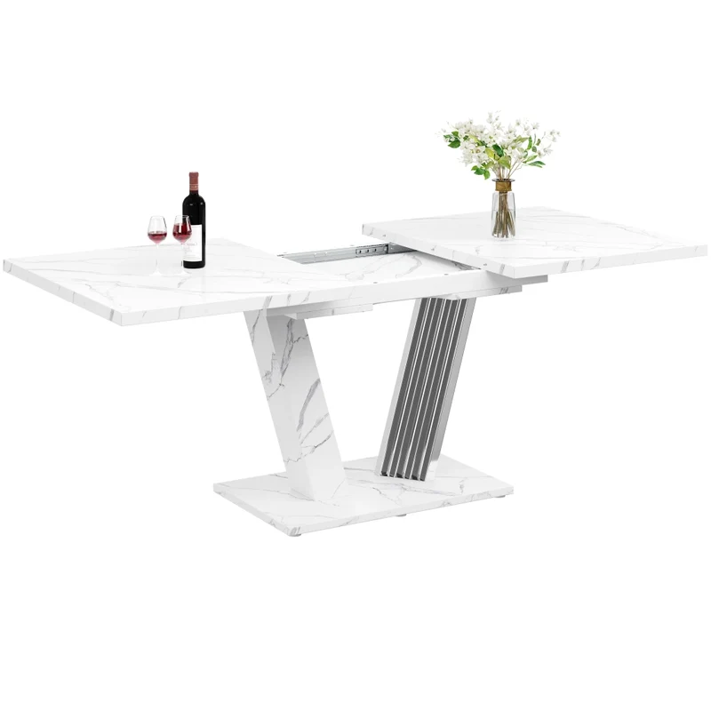 Tavolo da pranzo allungabile 120-160 x 80 x 76 cm in MDF e metallo; effetto legno