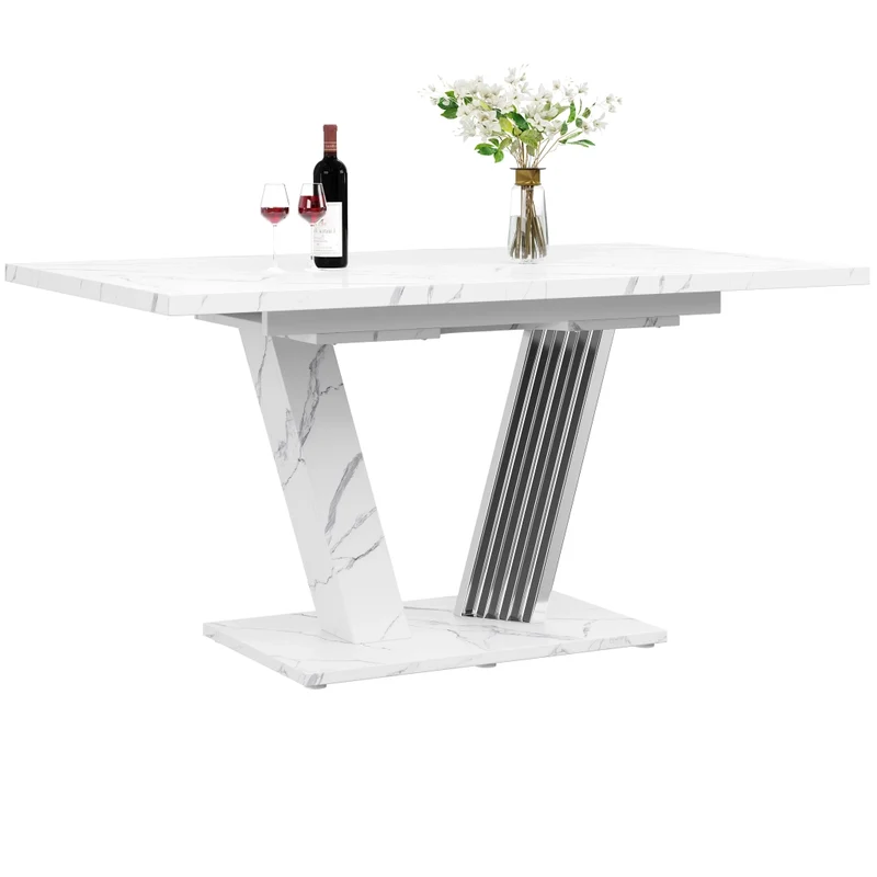 Tavolo da pranzo allungabile 120-160 x 80 x 76 cm in MDF e metallo; effetto legno