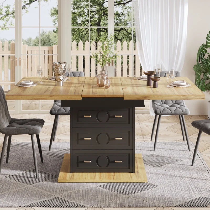 Tavolo da pranzo allungabile da 110 a 140 cm con contenitore; ante in vetro e LED RGB; bianco