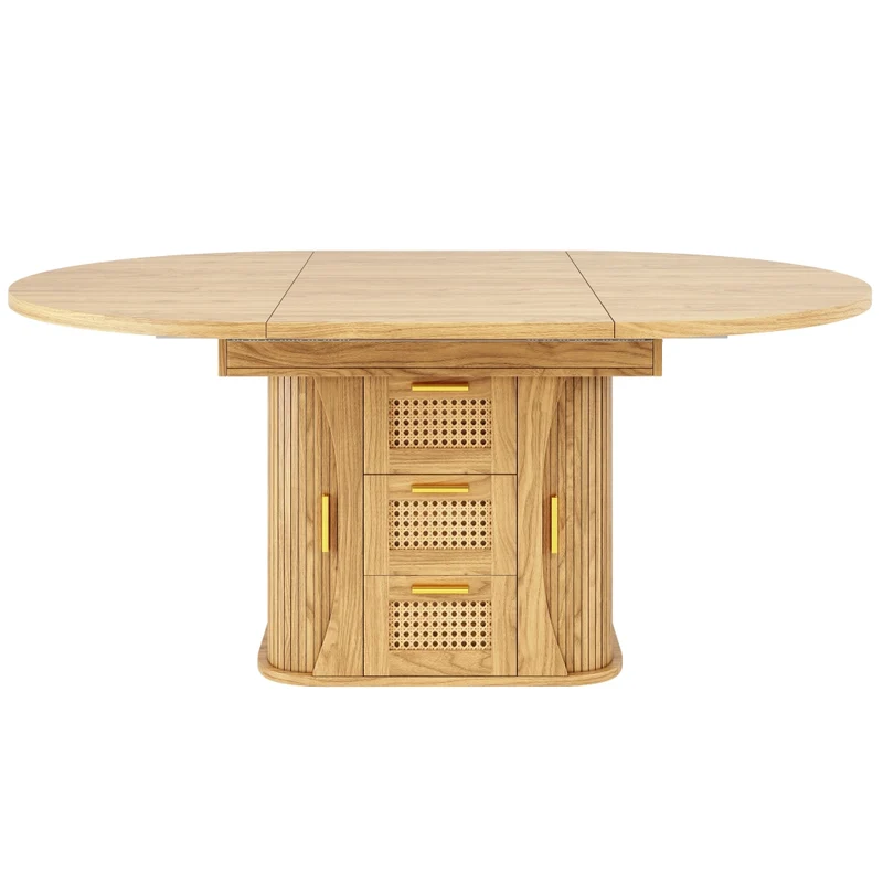 Tavolo da pranzo allungabile da 118 a 158 cm con cassetti effetto rattan; MDF; effetto legno naturale