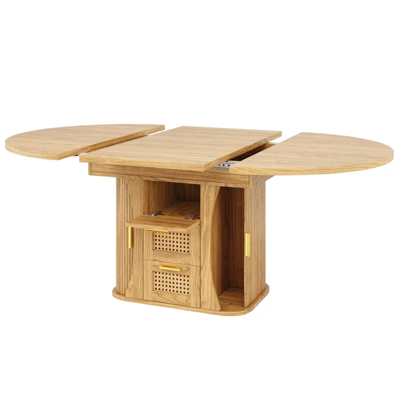 Tavolo da pranzo allungabile da 118 a 158 cm con cassetti effetto rattan; MDF; effetto legno naturale