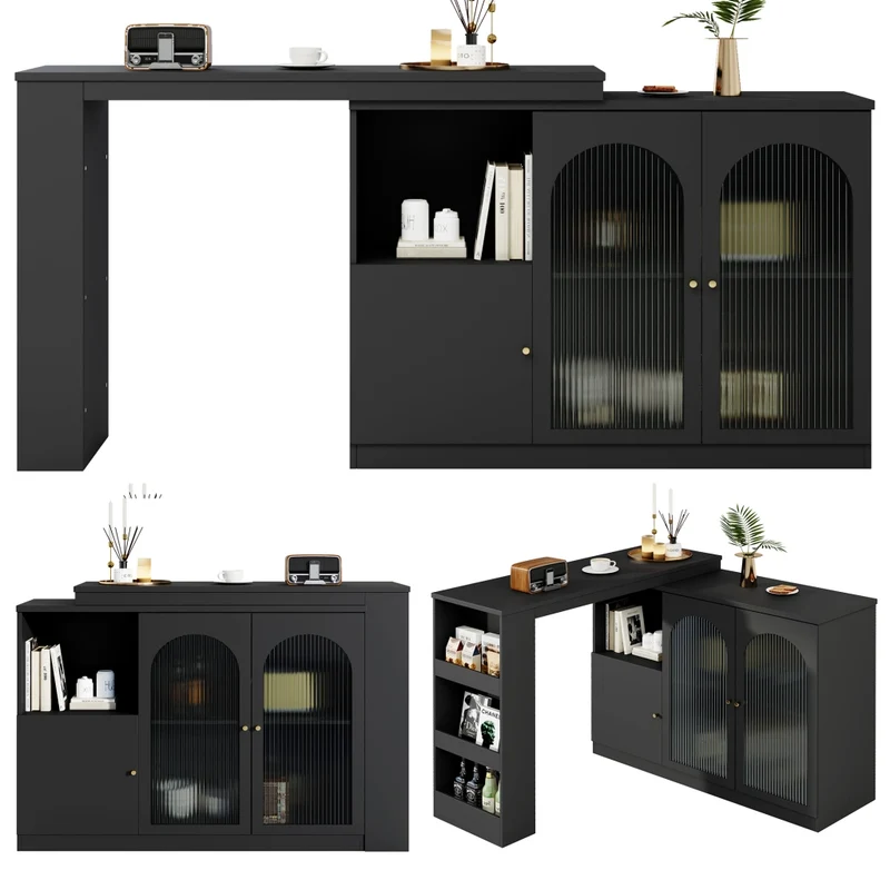 Tavolo bar con spazio contenitore; isola cucina con tavolo laterale girevole in MDF e metallo; bianco; 138 x 39 x 105 cm