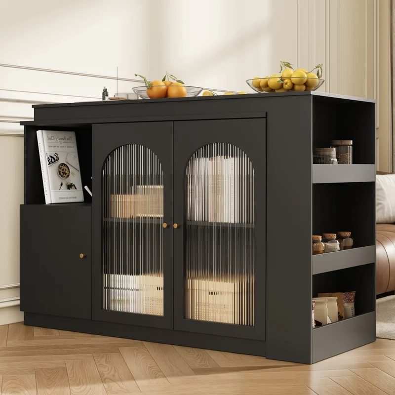 Tavolo bar con spazio contenitore; isola cucina con tavolo laterale girevole in MDF e metallo; bianco; 138 x 39 x 105 cm