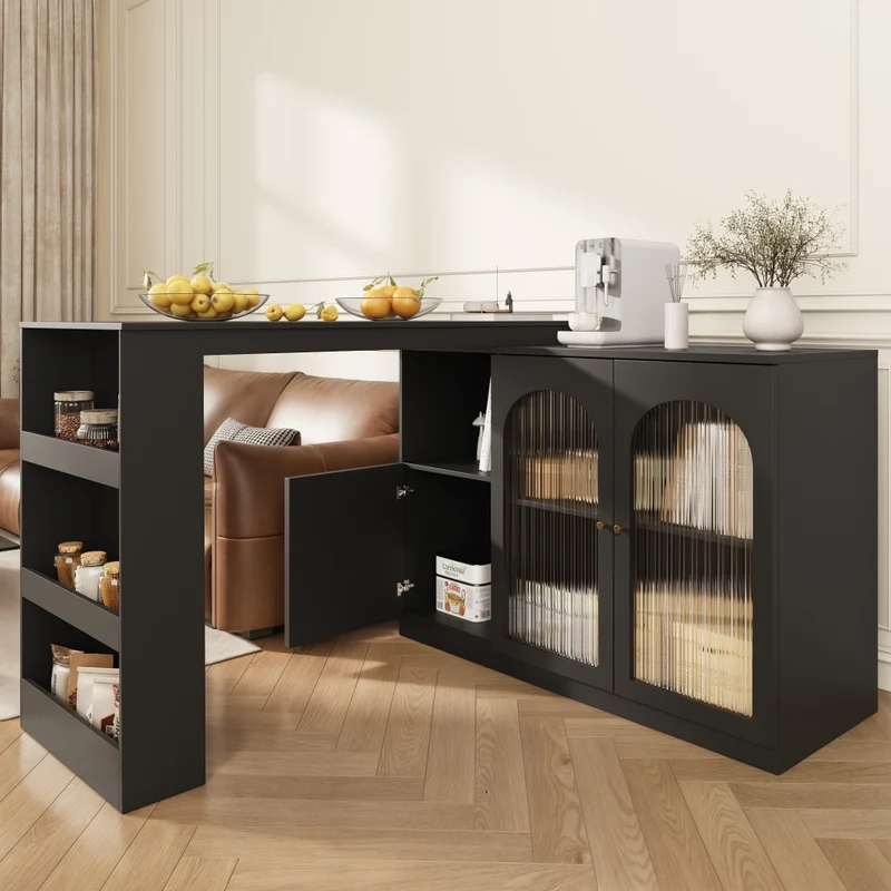Tavolo bar con spazio contenitore; isola cucina con tavolo laterale girevole in MDF e metallo; bianco; 138 x 39 x 105 cm