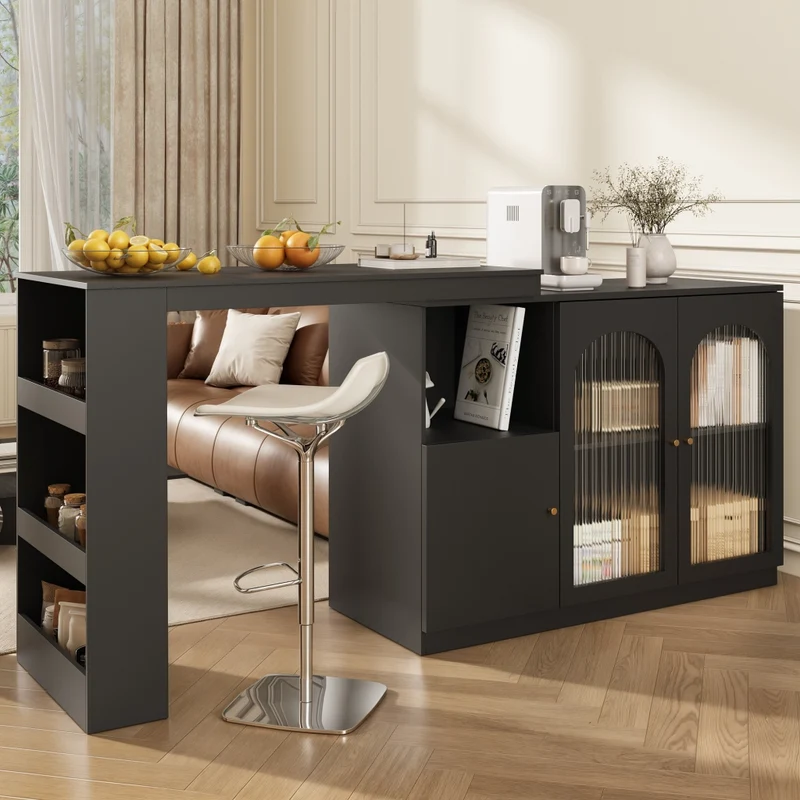 Tavolo bar con spazio contenitore; isola cucina con tavolo laterale girevole in MDF e metallo; bianco; 138 x 39 x 105 cm