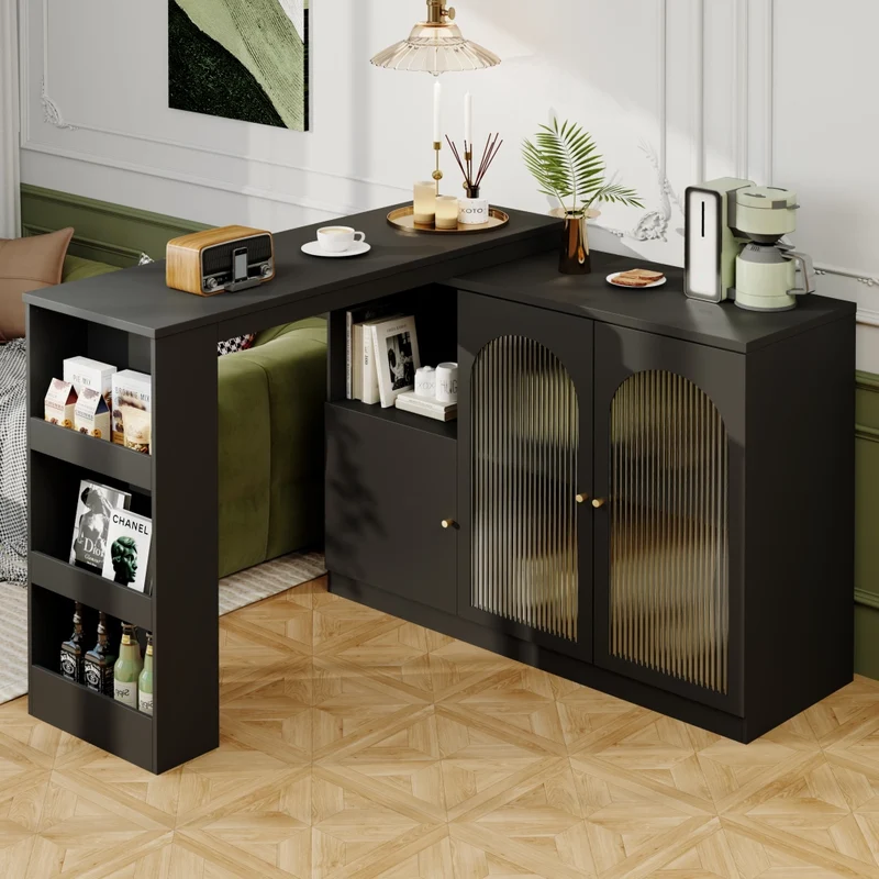 Tavolo bar con spazio contenitore; isola cucina con tavolo laterale girevole in MDF e metallo; bianco; 138 x 39 x 105 cm