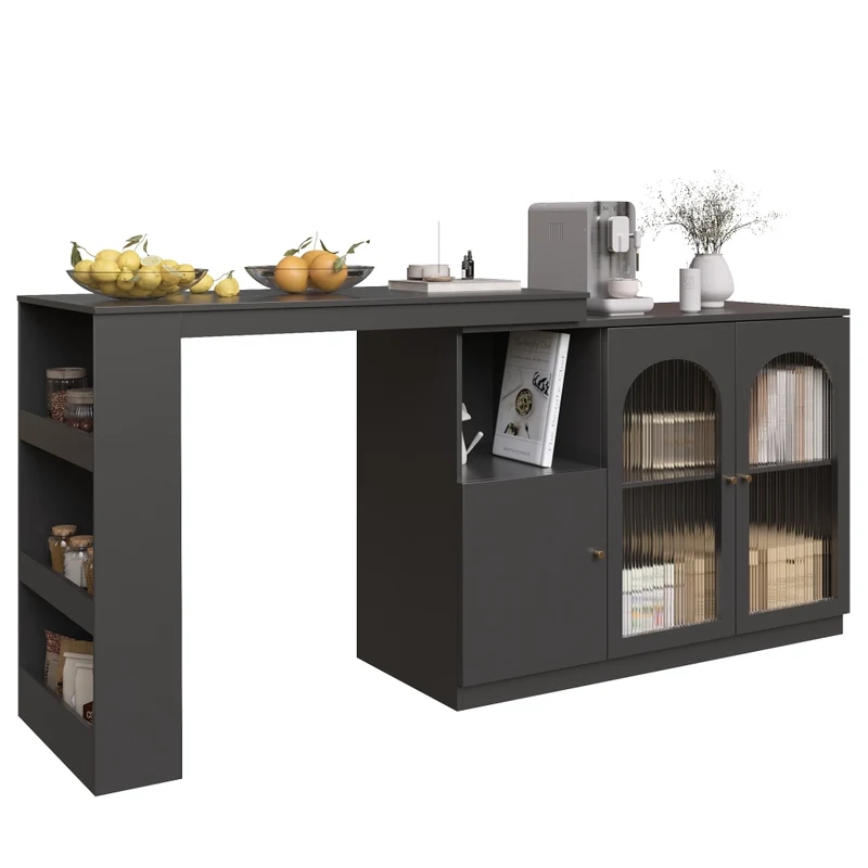 Tavolo bar con spazio contenitore; isola cucina con tavolo laterale girevole in MDF e metallo; bianco; 138 x 39 x 105 cm