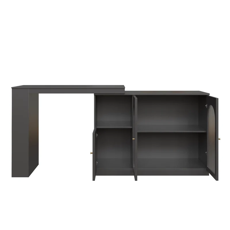 Tavolo bar con spazio contenitore; isola cucina con tavolo laterale girevole in MDF e metallo; bianco; 138 x 39 x 105 cm