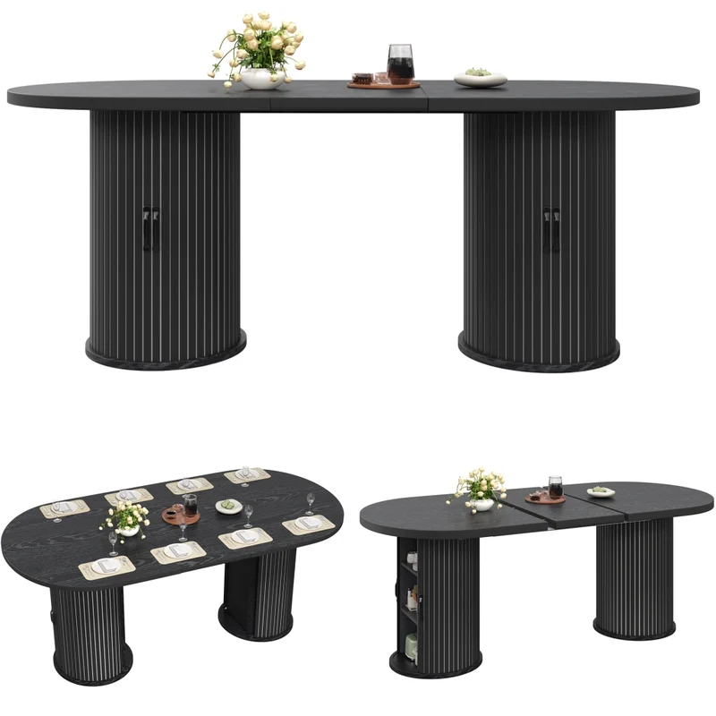 Tavolo da pranzo allungabile da 110 a 140 cm in MDF e metallo; effetto legno; con contenitore