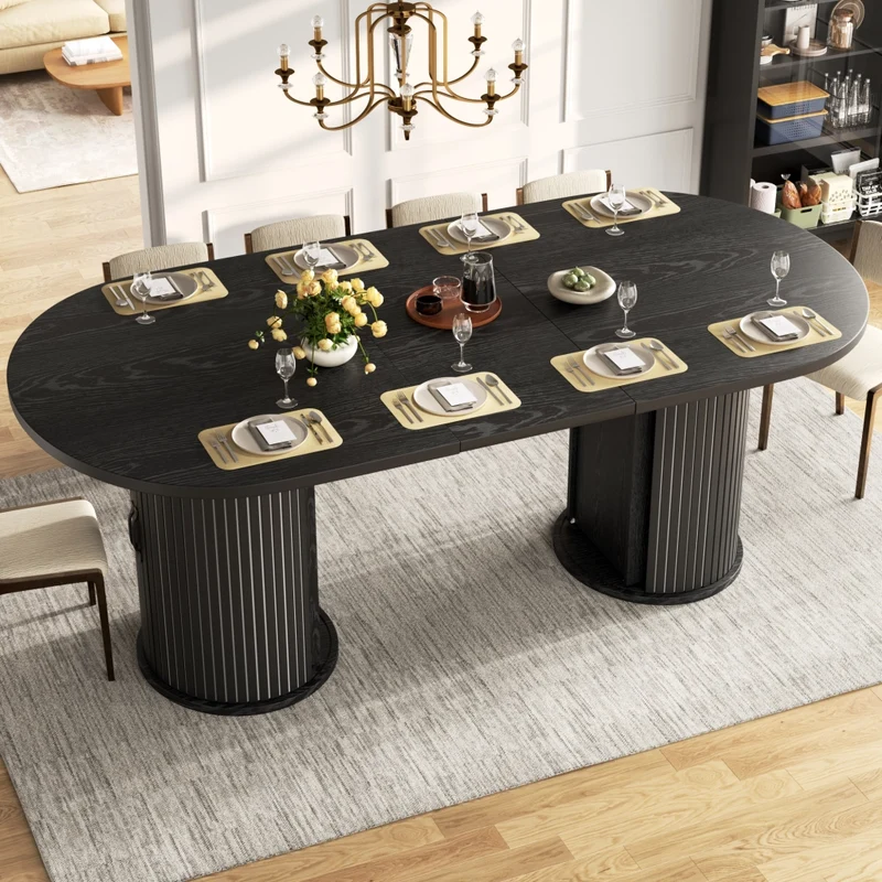 Tavolo da pranzo allungabile da 110 a 140 cm in MDF e metallo; effetto legno; con contenitore