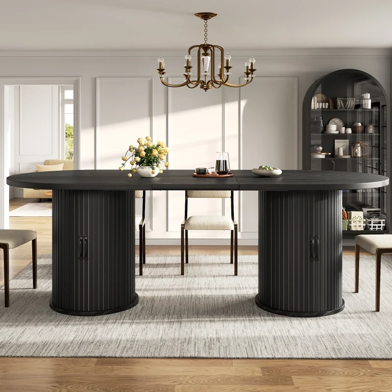 Tavolo da pranzo allungabile da 110 a 140 cm in MDF e metallo; effetto legno; con contenitore