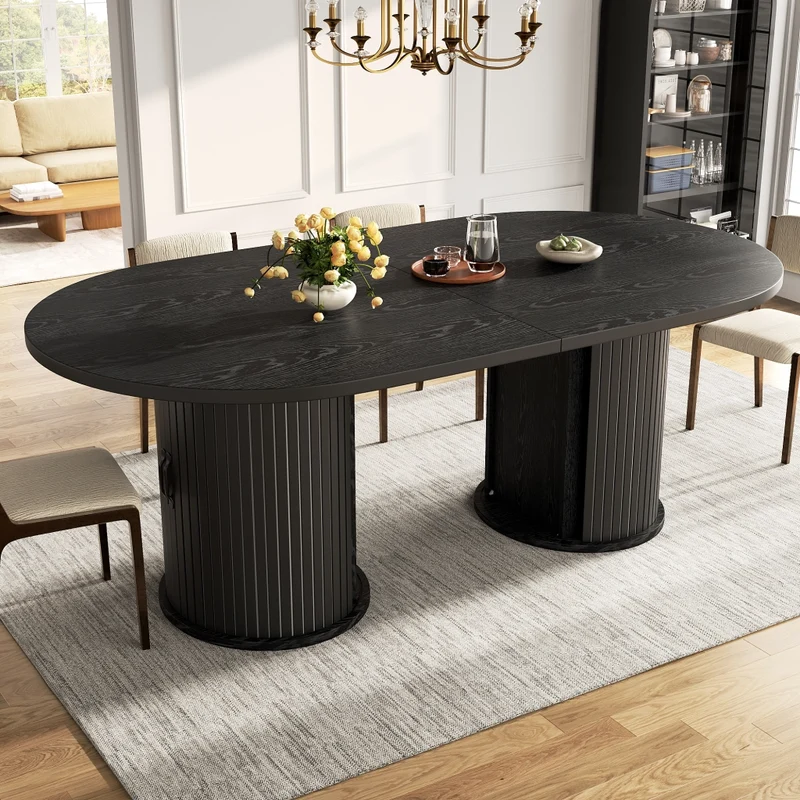 Tavolo da pranzo allungabile da 110 a 140 cm in MDF e metallo; effetto legno; con contenitore