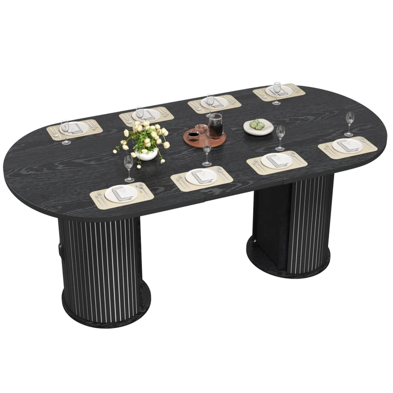 Tavolo da pranzo allungabile da 110 a 140 cm in MDF e metallo; effetto legno; con contenitore
